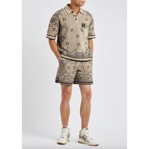 Amiri Bandana Cotton Cashmere Blend Matching Set Tan Brown Polo Shorts Size XXL